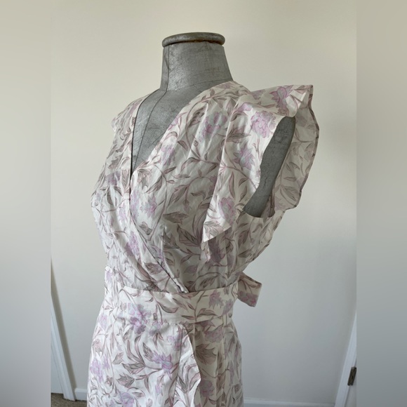 Rebecca Taylor wrap midi floral dress with ruffle mock sleeve - Picture 3 of 8